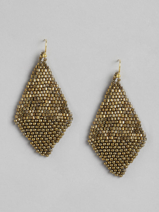 RICHEERA Gold-Toned Diamond Shaped Drop Earrings