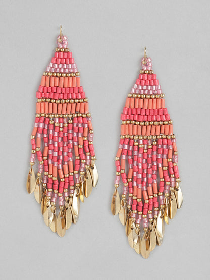 Coral & Gold-Toned Contemporary Drop Earrings