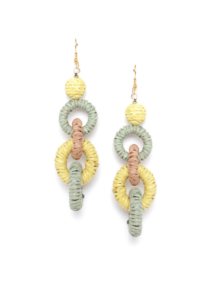 Olive Green & Yellow Colourblocked Circular Drop Earrings